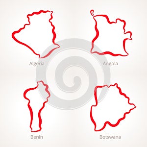 Algeria, Angola, Benin and Botswana - Outline Map