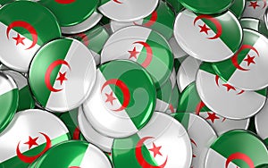 Algeria Badges Background - Pile of Algerian Flag Buttons.