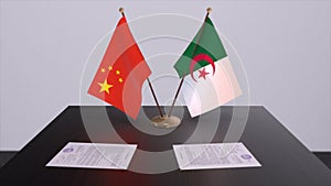 Algeria and China flag. Politics concept, partner deal between countries. Partnership agreement of governments 3D