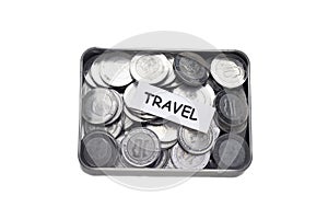 algeria coin on metal box for travel.
