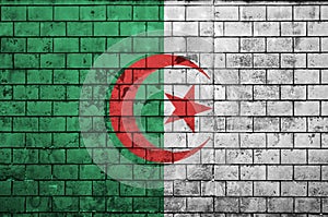 Algeria flag is painted onto an old brick wall