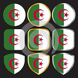 Algeria flag vector icon set with gold and silver border