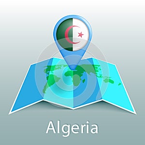 Algeria flag world map in pin with name of country