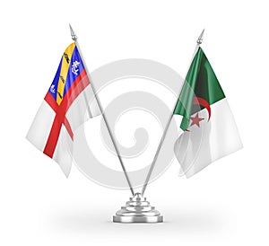 Algeria and Herm table flags isolated on white 3D rendering