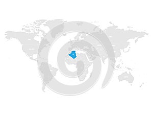 Algeria marked by blue in grey World political map. Vector illustration