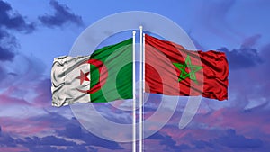 Algeria and Morocco two flags on flagpoles and blue sky