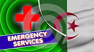 Algeria Realistic Flag with Emergency Services Title Fabric Texture 3D Illustration