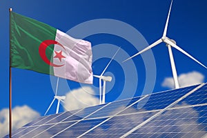 Algeria renewable energy, wind and solar energy concept with windmills and solar panels - renewable energy - industrial