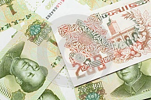 An Algerian dinar note with Chinese one yuan bills