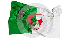 Algerian Flag Merged with Economic Currency Symbols in Dynamic Design