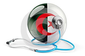 Algerian flag with stethoscope. Health care in Algeria concept, 3D rendering