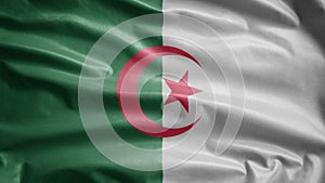 Algerian flag waving in the wind. Close up of Argelia banner blowing, soft silk photo