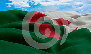 Algerian flag in the wind. Realistic and wavy fabric flag. 3D rendering