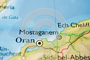 Algerian map showing Oran and Mostaganem region..