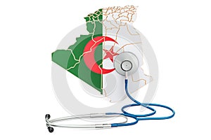 Algerian map with stethoscope, national health care concept, 3D