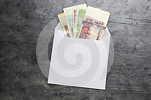 Algerian official currency Algerian dinar, Money and Currency in Algeria 1000 dinar, 2000 dinar on white envelope.