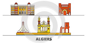 Algiers flat landmarks vector illustration. Algiers line city with famous travel sights, skyline, design.