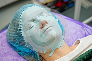 Alginate mask on face of woman. Close-up