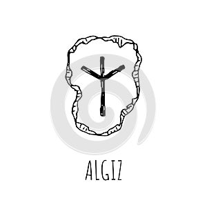 Algiz rune written on a stone. Vector illustration. Isolated on white