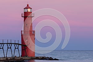 Algoma Pierhead Lighthouse Along Lake Michigan
