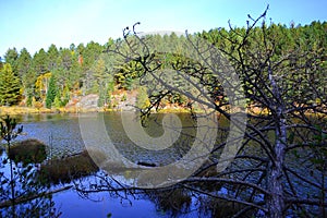 Algonquin Provincial Park, Ontario, Canada. Beautiful fall landscape with lake and mountains