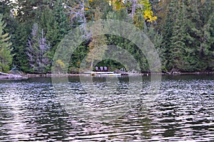 Algonquin Provincial Park, Ontario, Canada. Beautiful fall landscape with lake and mountains