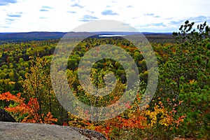 Algonquin Provincial Park, Ontario, Canada. Beautiful fall landscape with lake and mountains