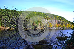 Algonquin Provincial Park, Ontario, Canada. Beautiful fall landscape with lake and mountains