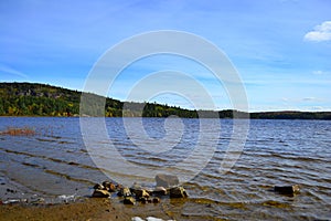 Algonquin Provincial Park, Ontario, Canada. Beautiful fall landscape with lake and mountains