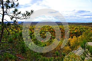 Algonquin Provincial Park, Ontario, Canada. Beautiful fall landscape with lake and mountains