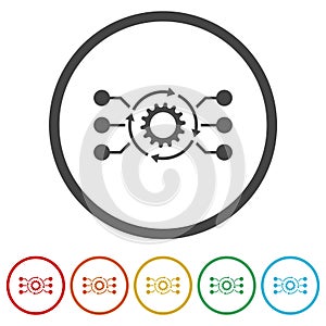 Algorithm API software icon. Set icons in color circle buttons