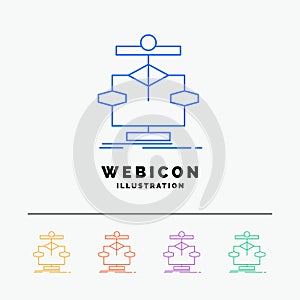 Algorithm, chart, data, diagram, flow 5 Color Line Web Icon Template isolated on white. Vector illustration