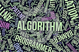 Algorithm, conceptual word cloud for business, information technology or IT.