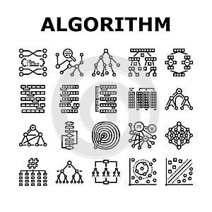 algorithm data technology ai icons set vector