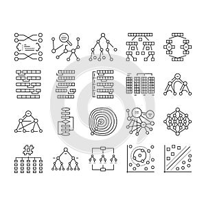 algorithm data technology ai icons set vector