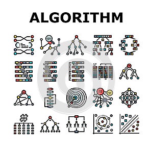 algorithm data technology ai icons set vector
