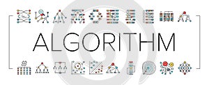 algorithm data technology ai icons set vector