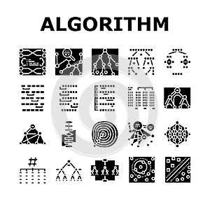 algorithm data technology ai icons set vector