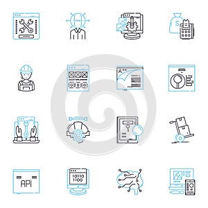 Algorithm Design linear icons set. Optimization, Computation, Complexity, Modeling, Heuristics, Algorithms, Data line
