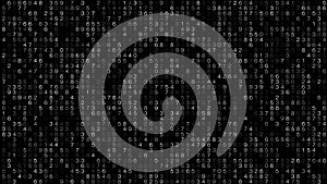 Dynamic data numerical code, random numbers, and digital numbers on black background for information design and data processing