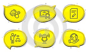 Algorithm, Edit document and Microphone icons set. Customer satisfaction sign. Vector