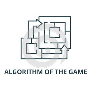 Algorithm of the game vector line icon, outline concept, linear sign