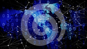Algorithm for map lines and dots using binary code technology news on global network, cyber crime, and global communication