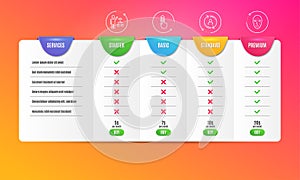Algorithm, Swipe up and User info icons set. Face biometrics sign. Vector