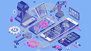 The algorithm update isometric landing page. Programming and digital optimization for smartphones and computers