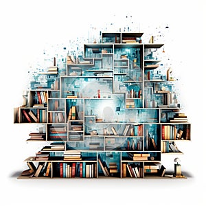 Algorithmic Art Bookcase - White Background