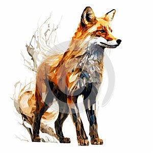 Algorithmic Art Of A Fox On White Background