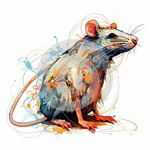 Algorithmic Art Of A Rat On White Background