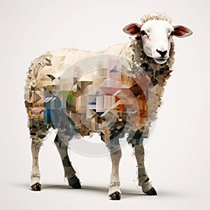Algorithmic Art Of A Sheep - Isolated On White Background