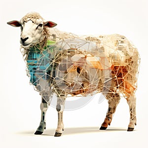 Algorithmic Art Of A Sheep On White Background